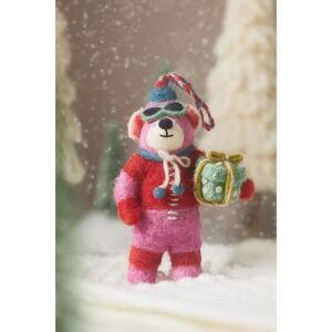 Anthropologie Handmade Felt Bear Ornament Gift Pink NEW